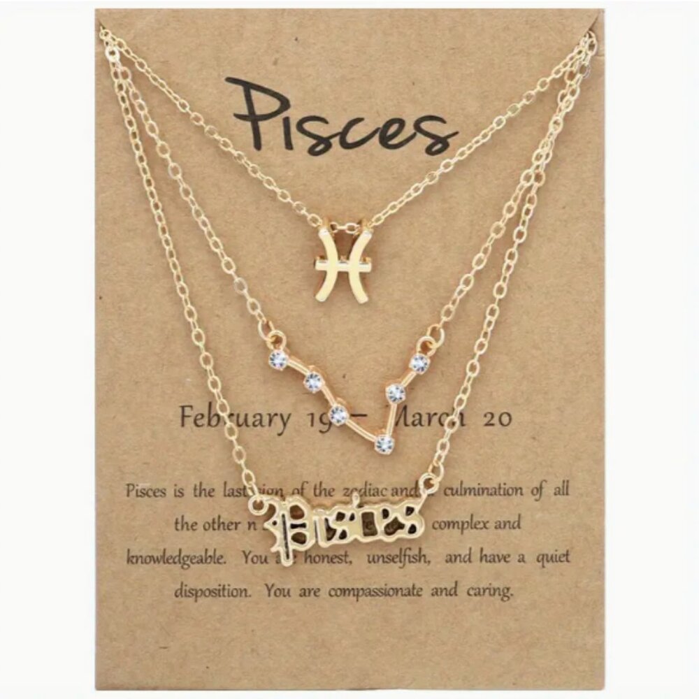 🍏50% OFF/3+...♓3 pc zodiac Pisces link chain layered necklace set (Gold tone)